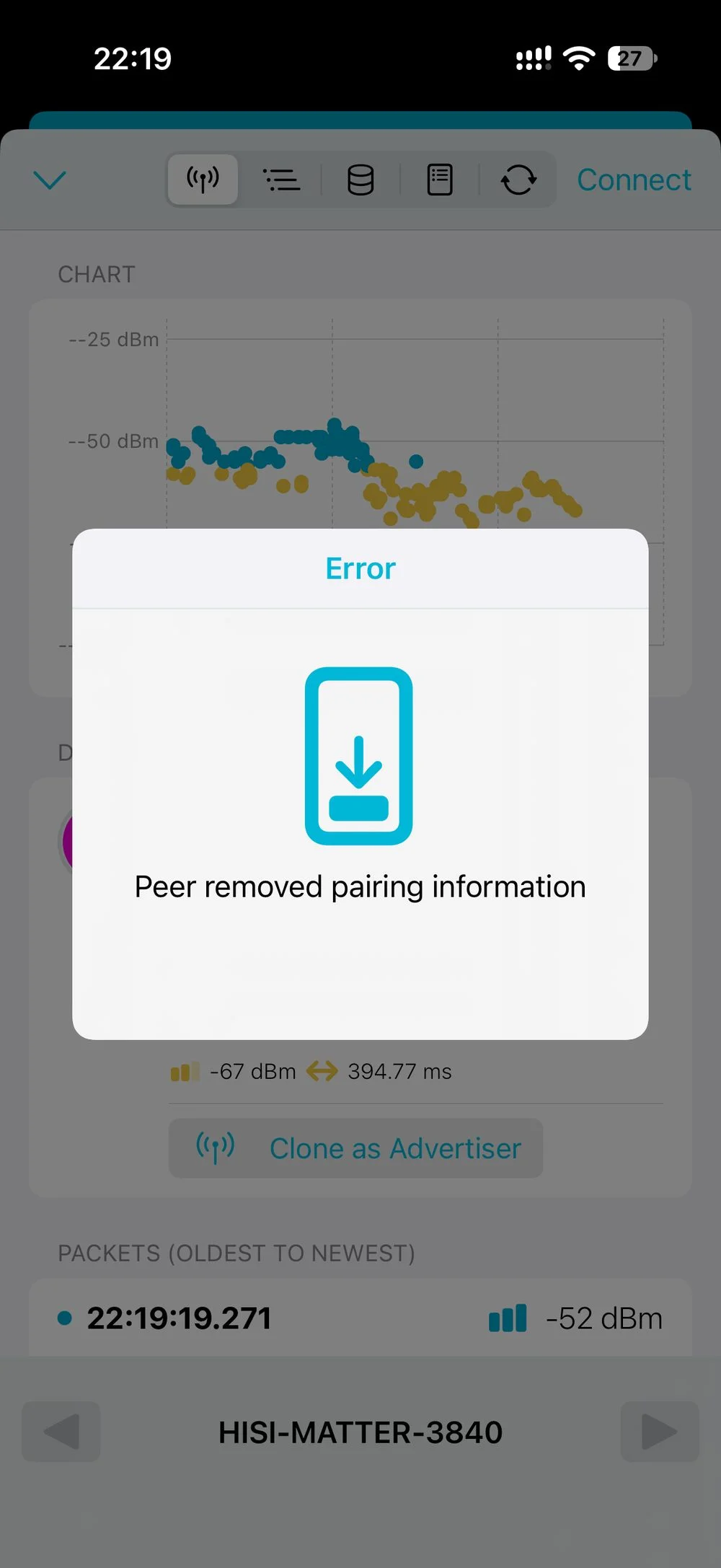 蓝牙调试 App 提示 Peer removed pairing information